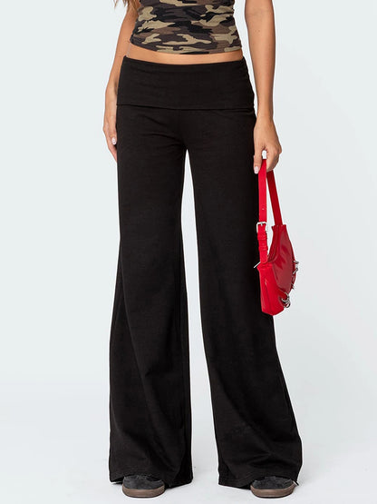 Casual Wide Leg Sweatpants for Women Fold Over Low Rise Flare Yoga Lounge Pants Back to School Clothes for Teen Girls Outfits