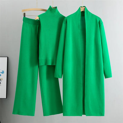 2025 Winter And Autumn Fashionable Elegant Women's Knitted 3-Piece Set cardigan Women's Sweater Women's Wide Leg Pants
