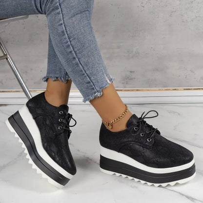 Women's Platform Wedge Heeled Shoes Casual Lace Up Outdoor Shoe Comfortable High Heel Sneakers Low Top Sneaker Thick Sole