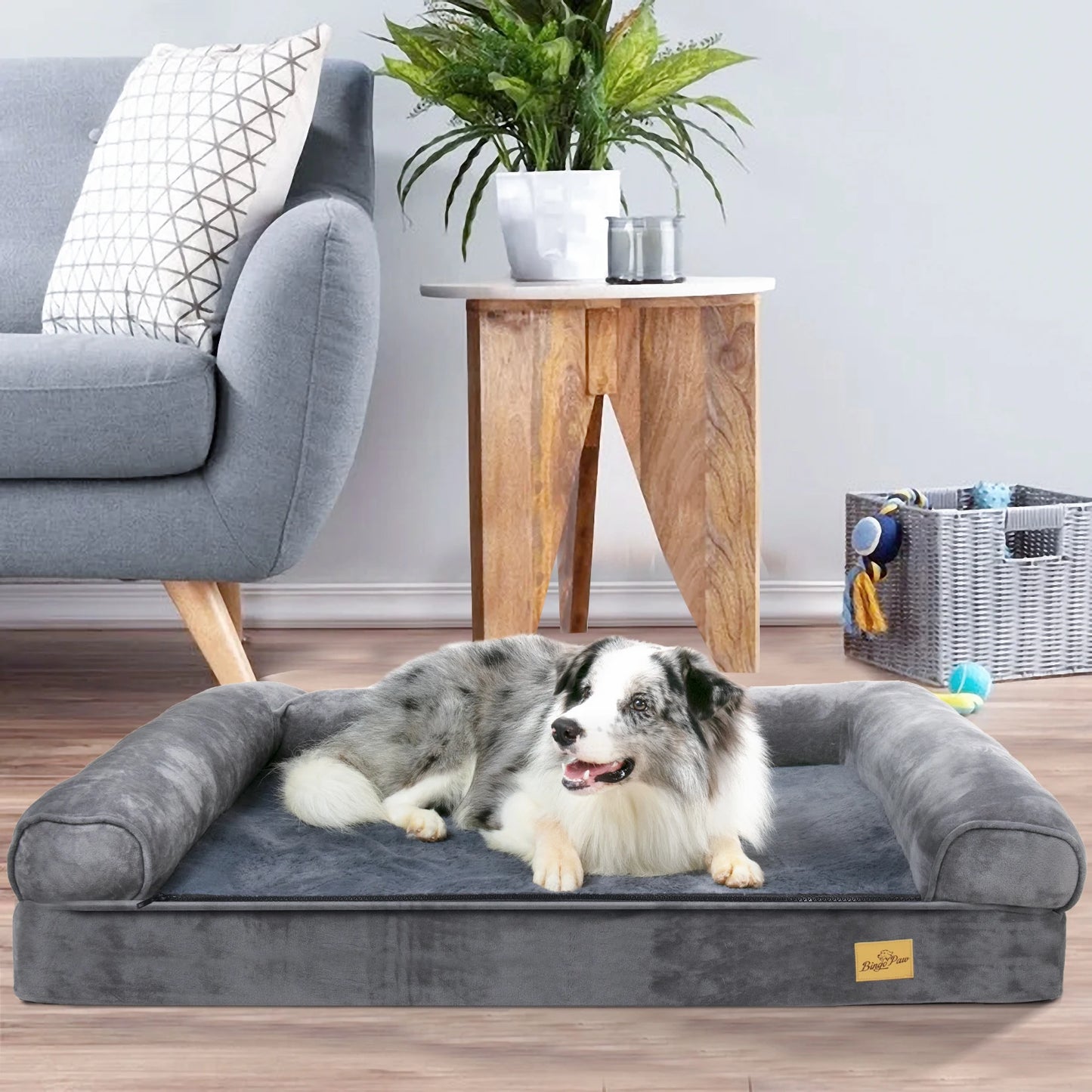 Extra Large Cozy Sofa-type Dog Bed Sponge Foam Base Pet Crate Bed Couch Bedding with Bolster, Waterproof Cover
