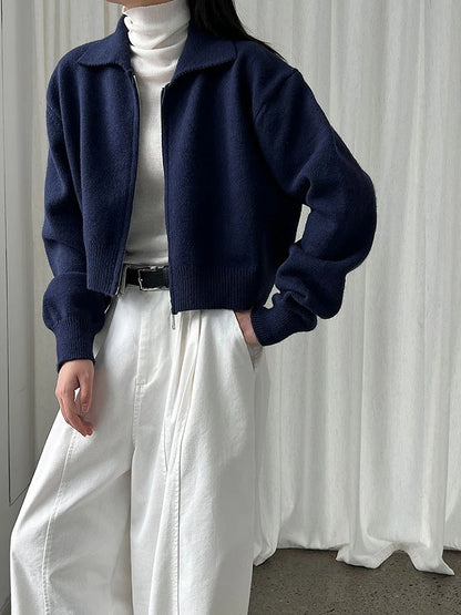 [EAM] Orange Big Size Casual Knitting Cardigan Sweater Lapel Long Sleeve Women New Fashion Tide Spring Autumn 2026 1DJ3315