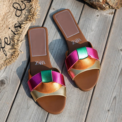 Luxury Designer Women Sandals 2025 New Woven with Comfortable Women's Sandals Casual Bottom Summer Flat Woman Slippers