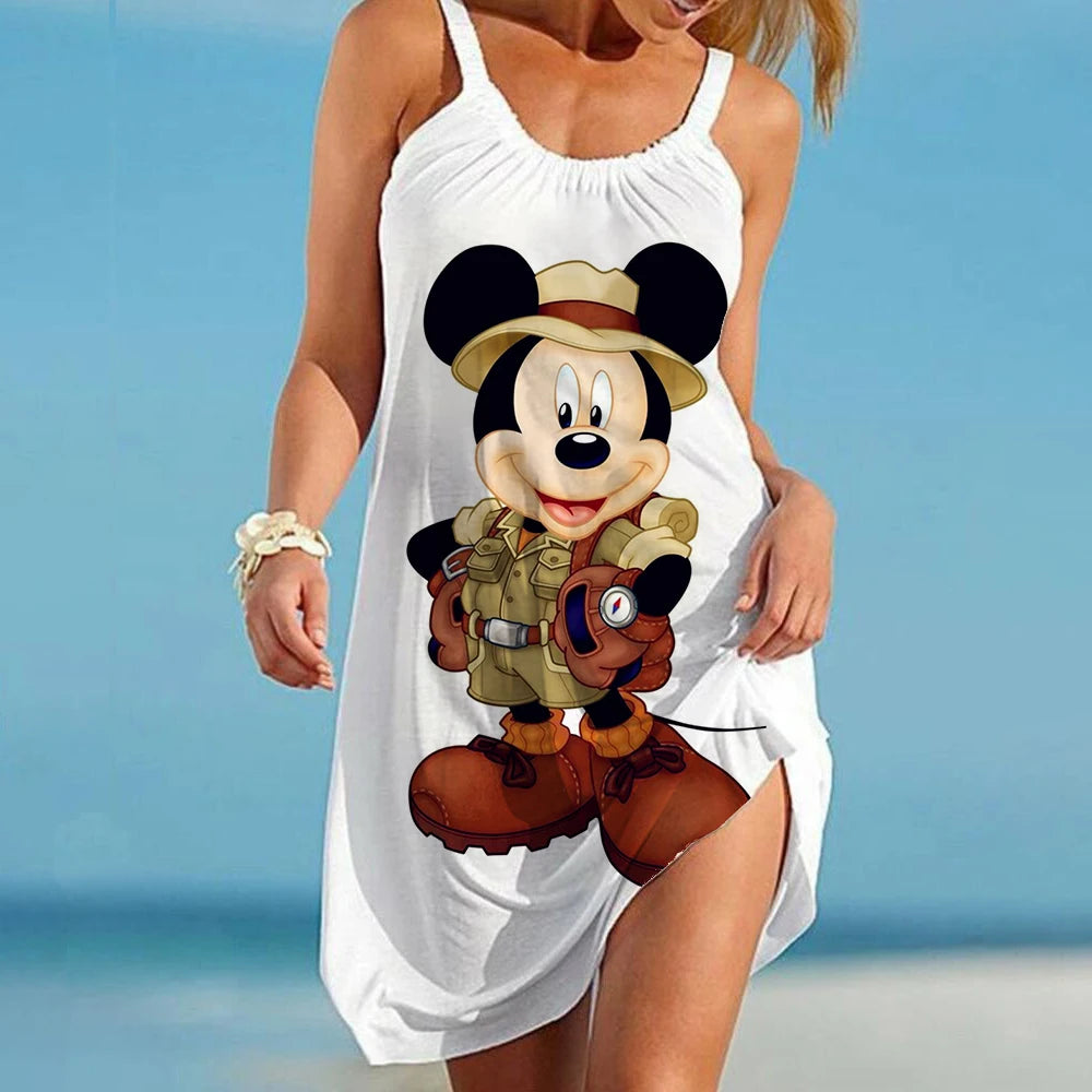 Disney - Mickey Minnie Summer 3D Print Cartoon Dresses For Women 2022 Backless Women's Beach Dress Cute Sexy Loose Sling Beach