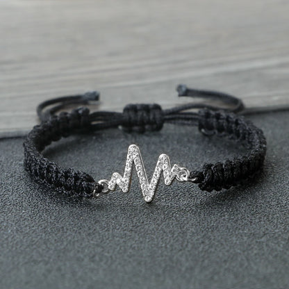 Romantic Cardiac signal Metal Thread Bracelet Red Black Couple Bangles Chain Pulsera Jewelry Gift for Friend