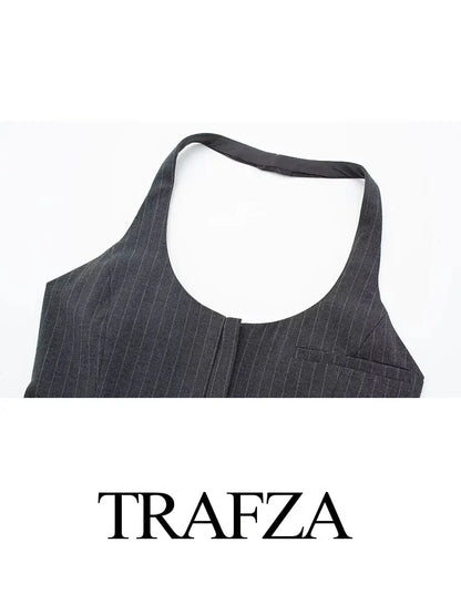 TRAFZA 2023 Summer Camis For Women Fashion Asymmetrical Sheath Short Halter Neck Straps Top Female Wild Hotsweet Women's Tops
