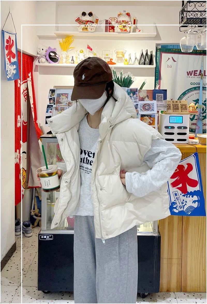 Stand Collar Sleeveless Down Cotton Jacket Women's Autumn Winter New  Loose Warm Hooded  Short Waistcoat Outwear Female