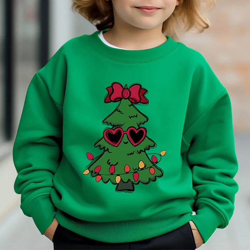 Boys and Girls Sweet Christmas Tree Fashion Cartoon Graphic Y2K Sudaderas Casual Kids Pullover