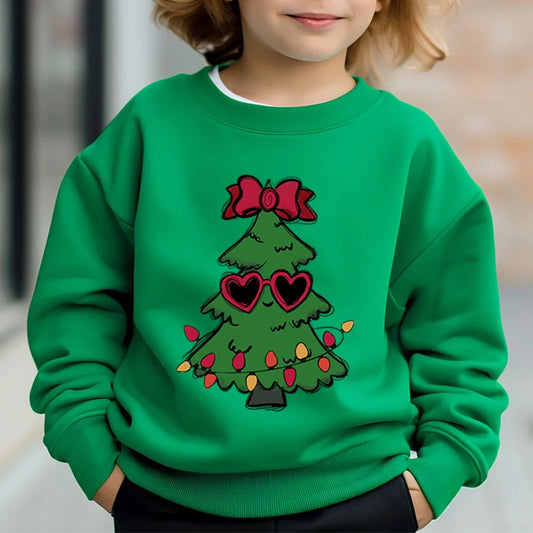 Boys and Girls Sweet Christmas Tree Fashion Cartoon Graphic Y2K Sudaderas Casual Kids Pullover