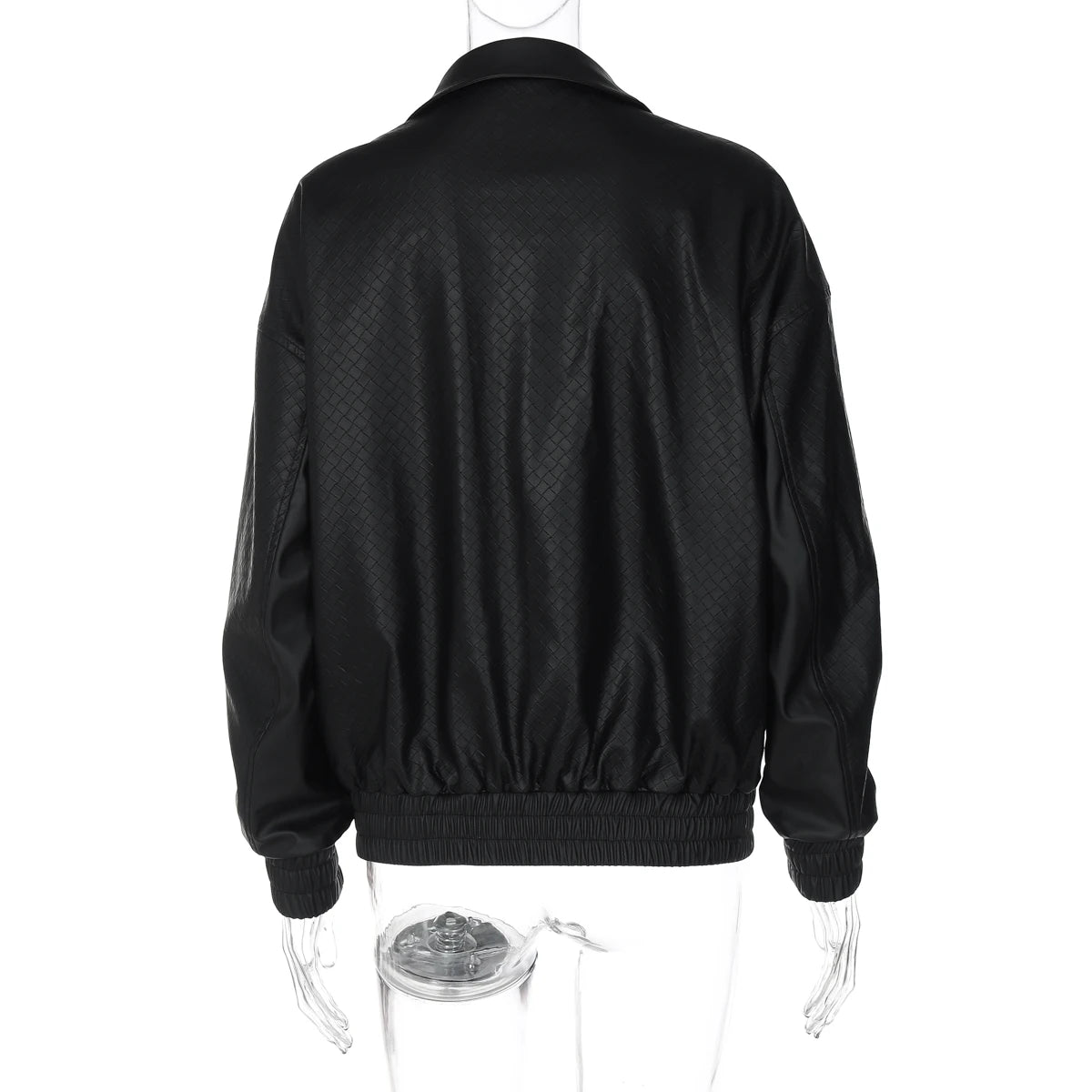 Dulzura 2025 Autumn Fashion Casual Turn-Down Collar Long Sleeve Zipper Slim Woven Leather Jacket Party Club Street Style Clothes