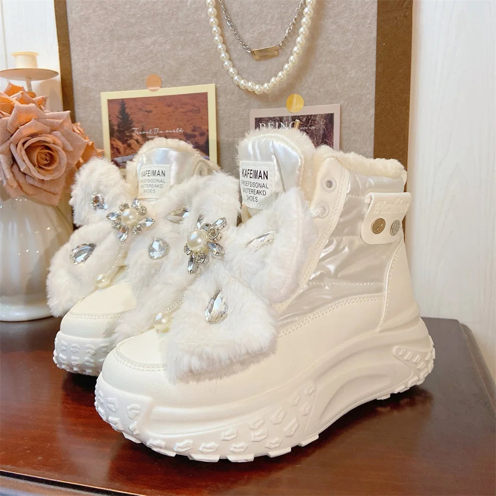 Winter Snow Boots 2025 New Thick-soled 5cm White Cotton Boots Thickened Warm Waterproof Cute Casual Shoes Fashion