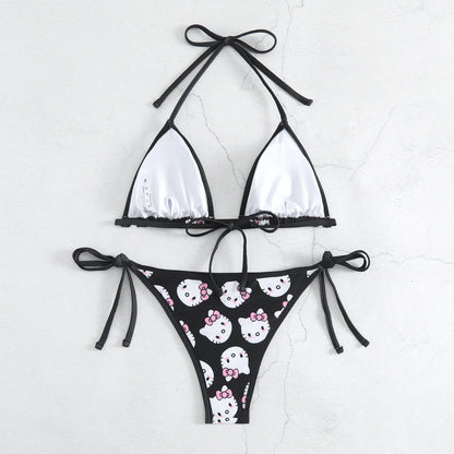 Hello Kitty Bikinis Set Kawaii Y2K Summer 2024 New Women Swimsuit Beach Strappy Panties Sexy Swimwear for Girl