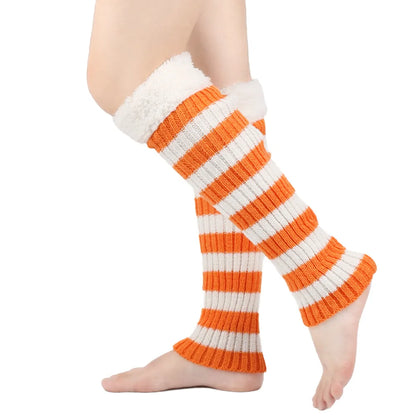 Winter Warm Women Leg Warmers Fashion Stripe Autumn Knitted Foot Cover Fleece Crochet Arm Warmer Heap Socks Boot Cuffs