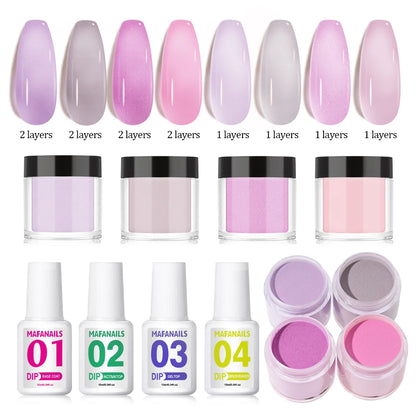 8Pcs Dip Powder Nail Kit Acrylic Dipping Powder System Liquid Set With 2-in-1 Base&Top Coat/Activator/Brush Saver For Nail Salon