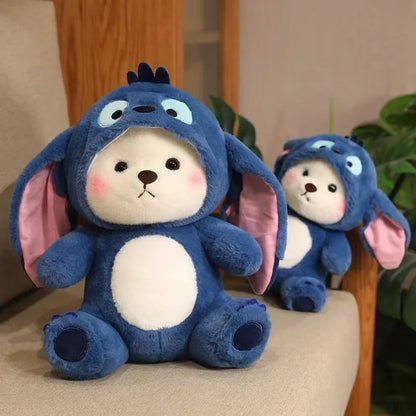 26cm/40cm Cute Bear Turn Into Disney Stitch Plush Toys Lovely Soft Stuffed Cartoon Animals Dolls For Birthday Christmas Gift