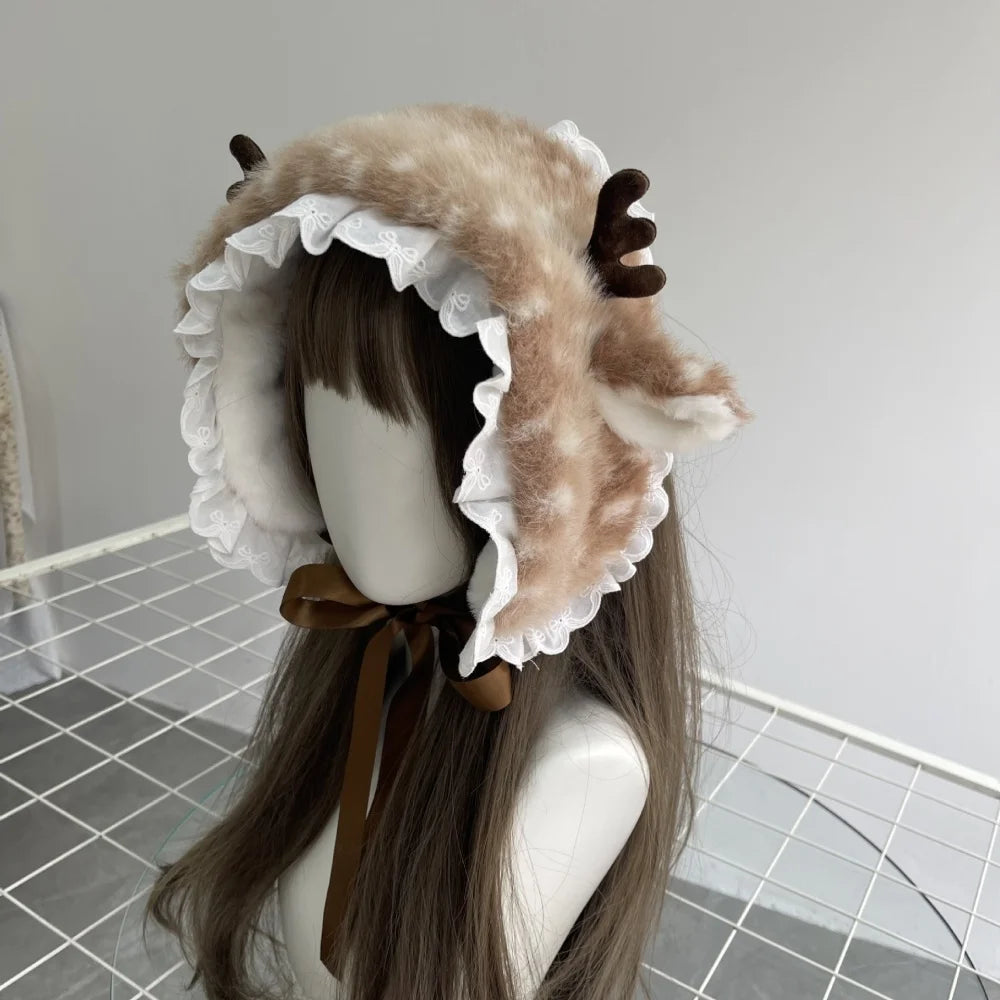 Winter Harajuku Elk Plush Scarf Christmas Gift Padded Warm Scarf Antlers Hairband Cosplay Cute New Year decoration Accessories
