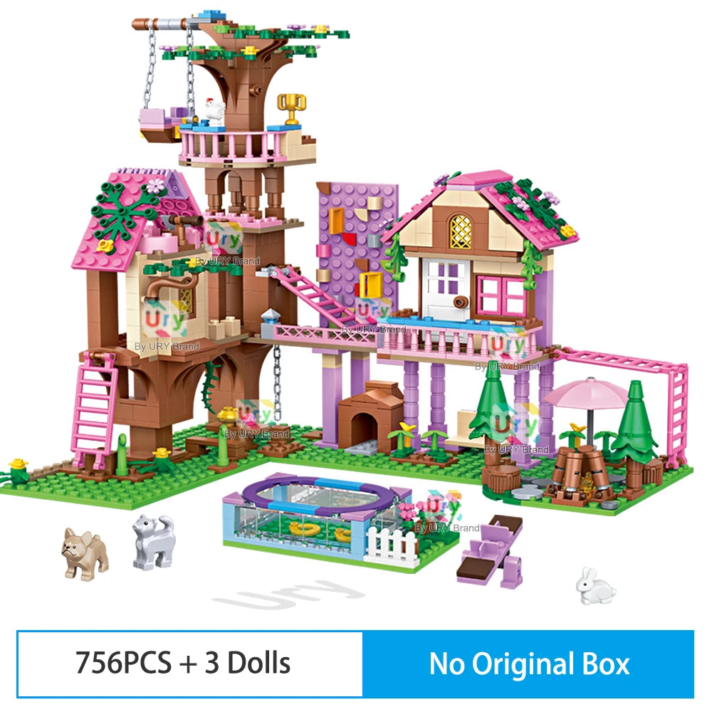 Friends City Tree House Summer Holiday Villa Castle Garden Swimming Pool Building Blocks Sets Figures DIY Toys for Girls Gifts