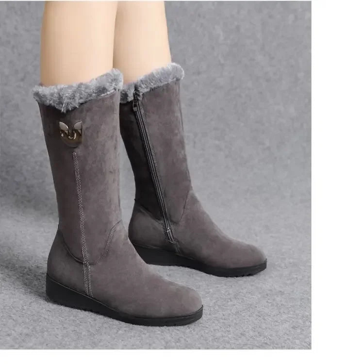 Warm Chelsea High Fur Boots Women 2025 Winter Shoes for Women Chunky Mid-calf Plush Snow Flat Boots ZIP Fashion Botas De Mujer