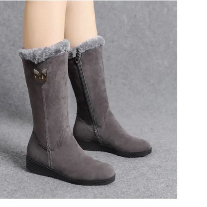 Warm Chelsea High Fur Boots Women 2025 Winter Shoes for Women Chunky Mid-calf Plush Snow Flat Boots ZIP Fashion Botas De Mujer