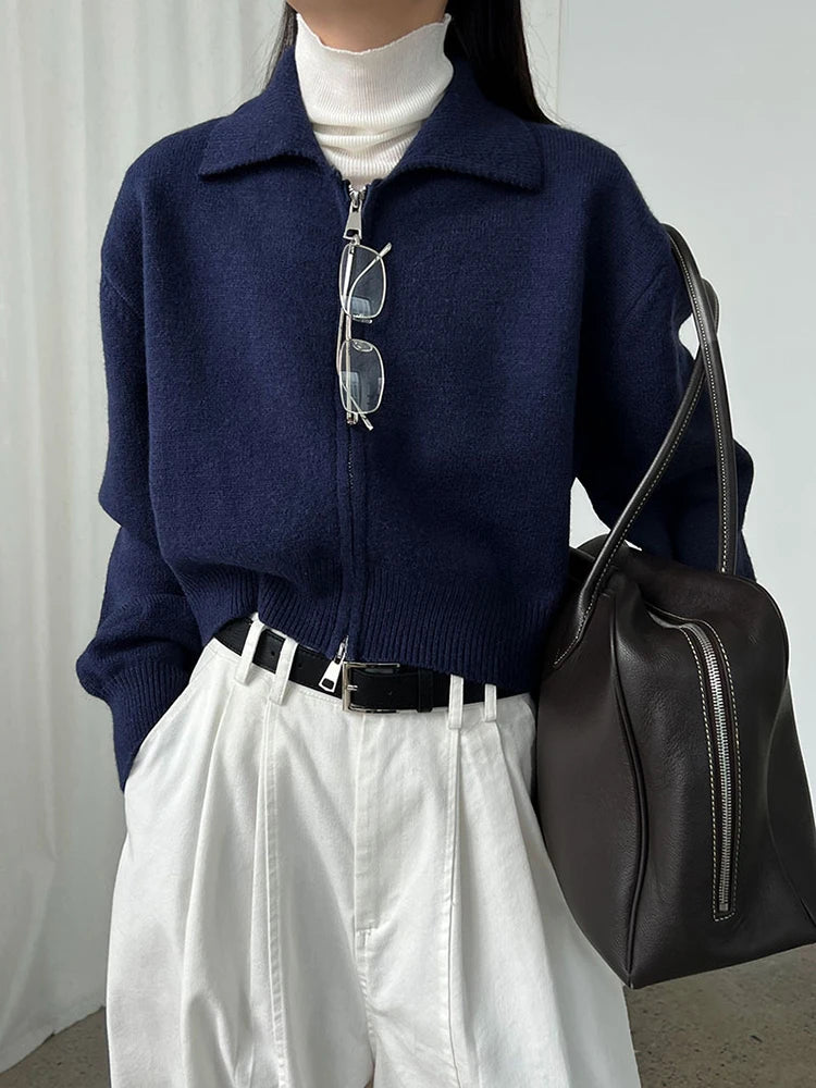 [EAM] Orange Big Size Casual Knitting Cardigan Sweater Lapel Long Sleeve Women New Fashion Tide Spring Autumn 2026 1DJ3315