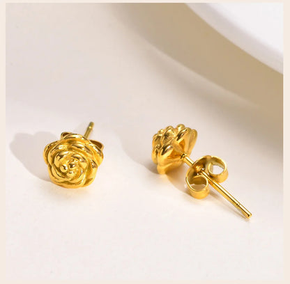 Exquisite Rose Flower Stud Earring, Stainless Steel Gold Color Petal Earrings, Trendy Women Christmas Gift