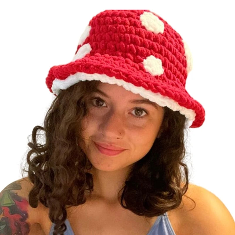 Halloween Crochet Fisherman Hat Soft Bucket Hat  Handmade Mushroom Hat Women Children Hat Novelty Photoshoots Hat M6CD
