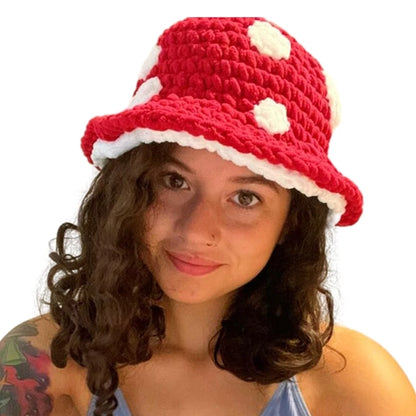 Halloween Crochet Fisherman Hat Soft Bucket Hat  Handmade Mushroom Hat Women Children Hat Novelty Photoshoots Hat M6CD