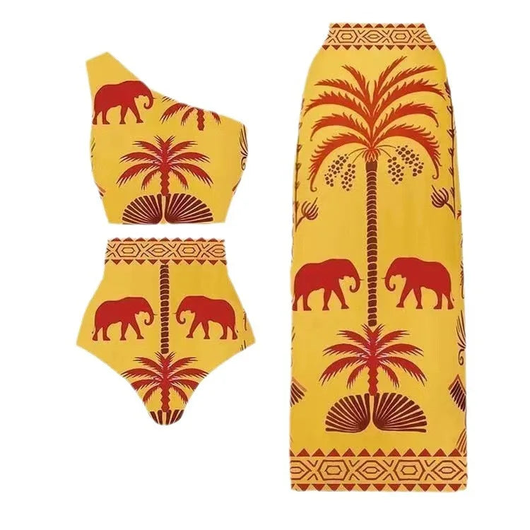 2024 Europe and the United States new swimsuit retro printed mesh pants bikini conservative women's swimsuit