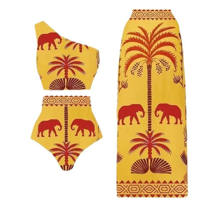 2024 Europe and the United States new swimsuit retro printed mesh pants bikini conservative women's swimsuit