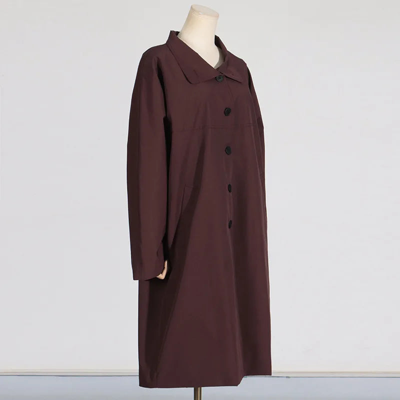 EtherealBe simple style long sleeve trench coat in deep burgundy for a chic and versatile look