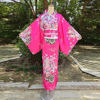 Cosplay Costume Traditional Japanese Kimono Japanese Style Printed Floral Sakura Girl Kimono Dress Elegance Asian