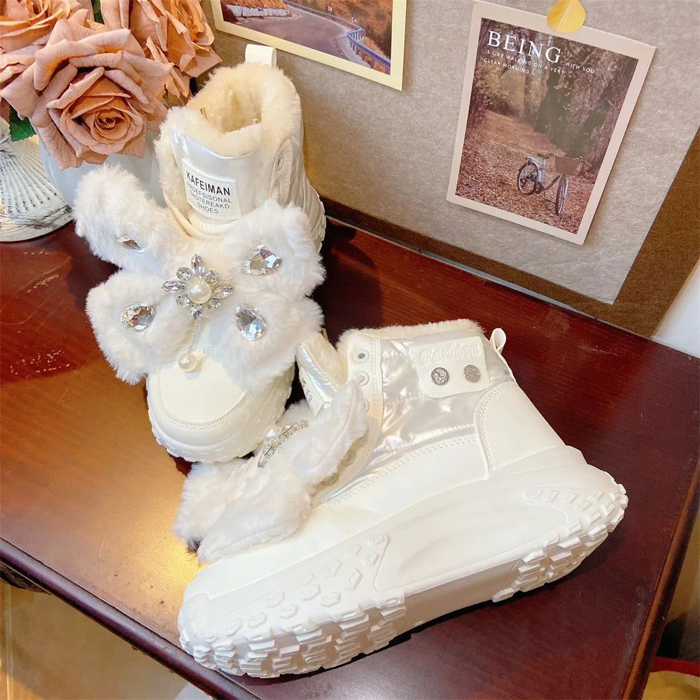 Winter Snow Boots 2025 New Thick-soled 5cm White Cotton Boots Thickened Warm Waterproof Cute Casual Shoes Fashion