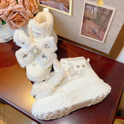 Winter Snow Boots 2025 New Thick-soled 5cm White Cotton Boots Thickened Warm Waterproof Cute Casual Shoes Fashion