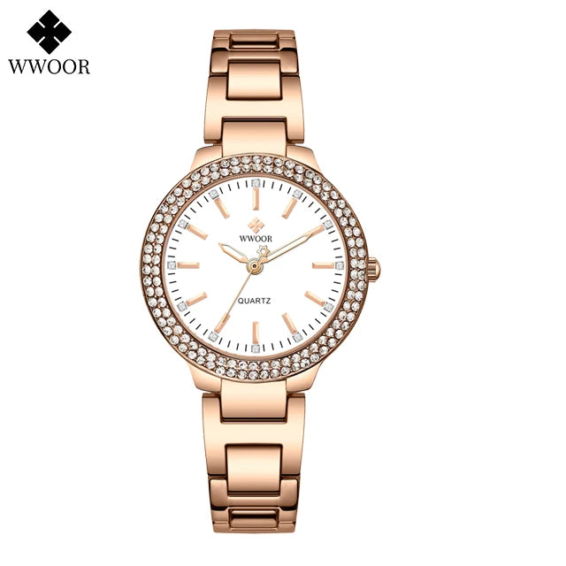 WWOOR New Women's Watches Fashion Crystal Diamond Ladies Quartz Wristwatch For Woman Relogio Feminino Female Montre Reloj Mujer