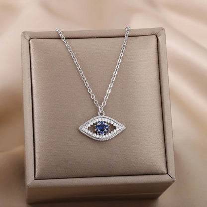 Zircon Evil Eye Necklaces for Women Stainless Steel Sun Pendant Chain Collier Necklace Fashion Turkey Eyes 2023 Goth Jewelry
