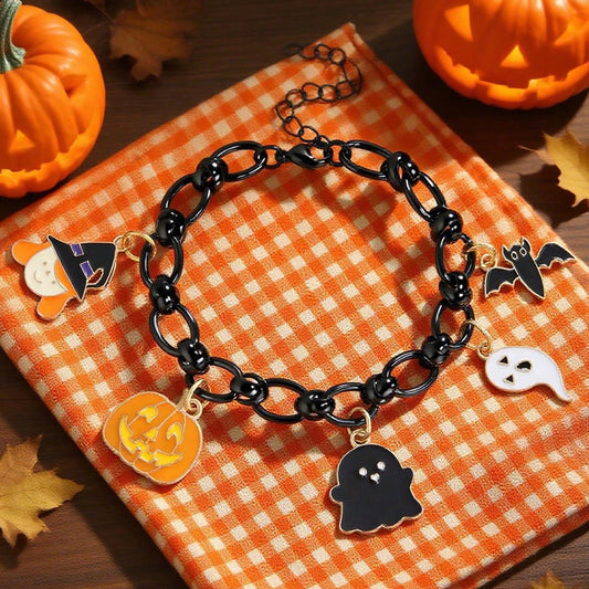 EtherealBe Halloween charm bracelet for women featuring spooky designs with witches, pumpkins, and ghosts