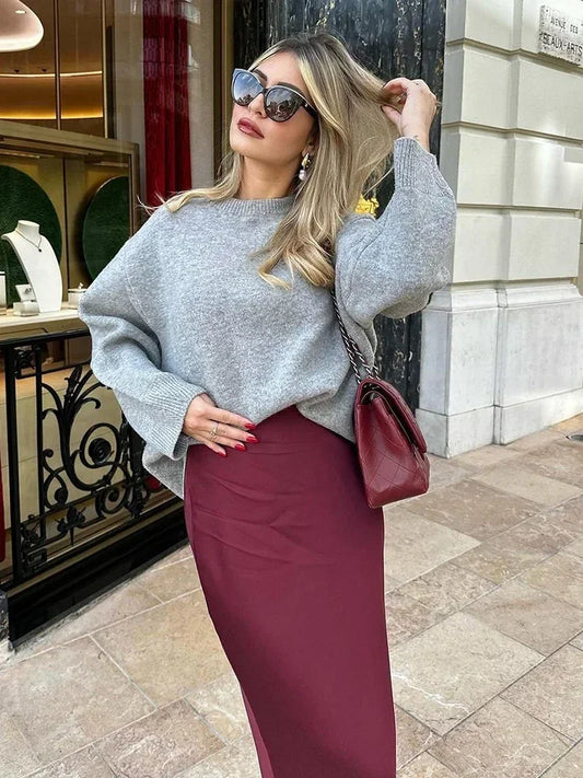 Foridol Autumn Winter Burgundy Satin Skirt Women Party Silk Skirt High Waist Straight Long Faldas Mujer Christmas Skirt