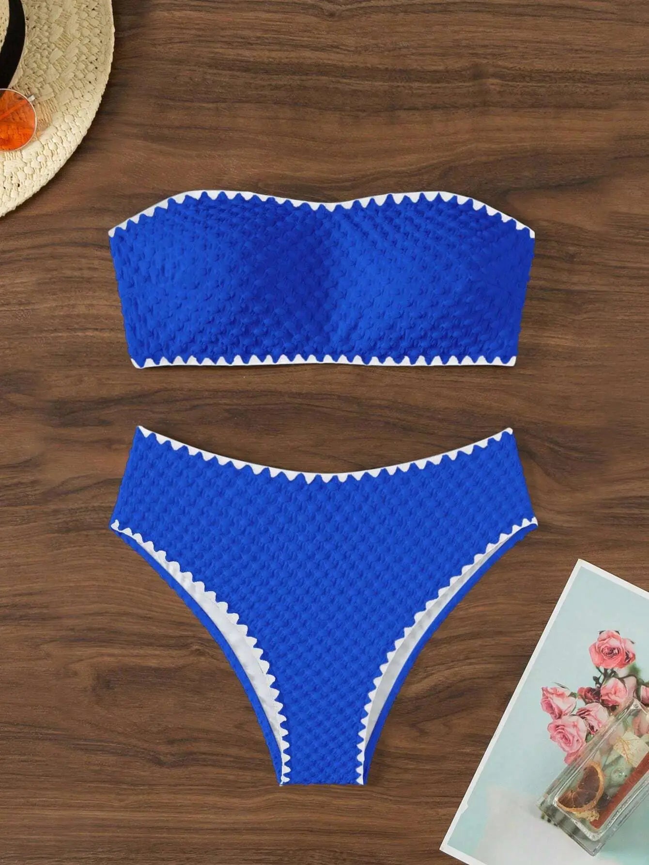 Swimwear White 2 Piece Strapless Swimsuit for Women Sexy Bandeau Backless Bikini Set Lace-up Patchwork Bathing Suit 2025 New