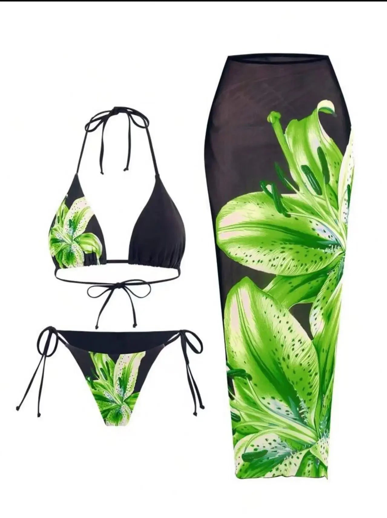 Sexy Print Three-piece Swimsuit Set Charms Lilies Limited Edition Bikini Set Attractiveness Sensuality Fashionable Women's Wear