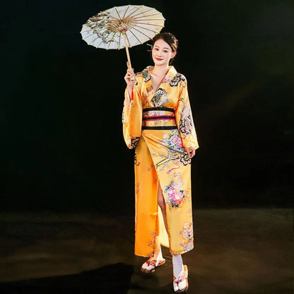 Cosplay Costume Traditional Japanese Kimono Japanese Style Printed Floral Sakura Girl Kimono Dress Elegance Asian