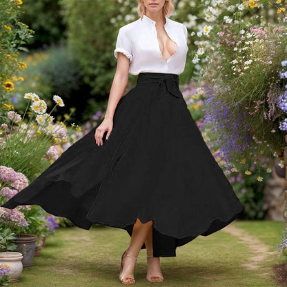 Elegant High Waist Skirt For Women Casual Bohemian Maxi Skirt With Pockets A Line Irregular Hem Long Maxi Skirts Outfits Summer
