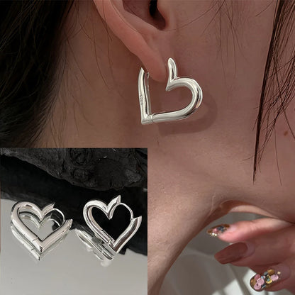 Original 925 Sterling Silver Hoop Earrings For Women Love Heart Round Vintage Earring Jewelry Party Christmas Gift