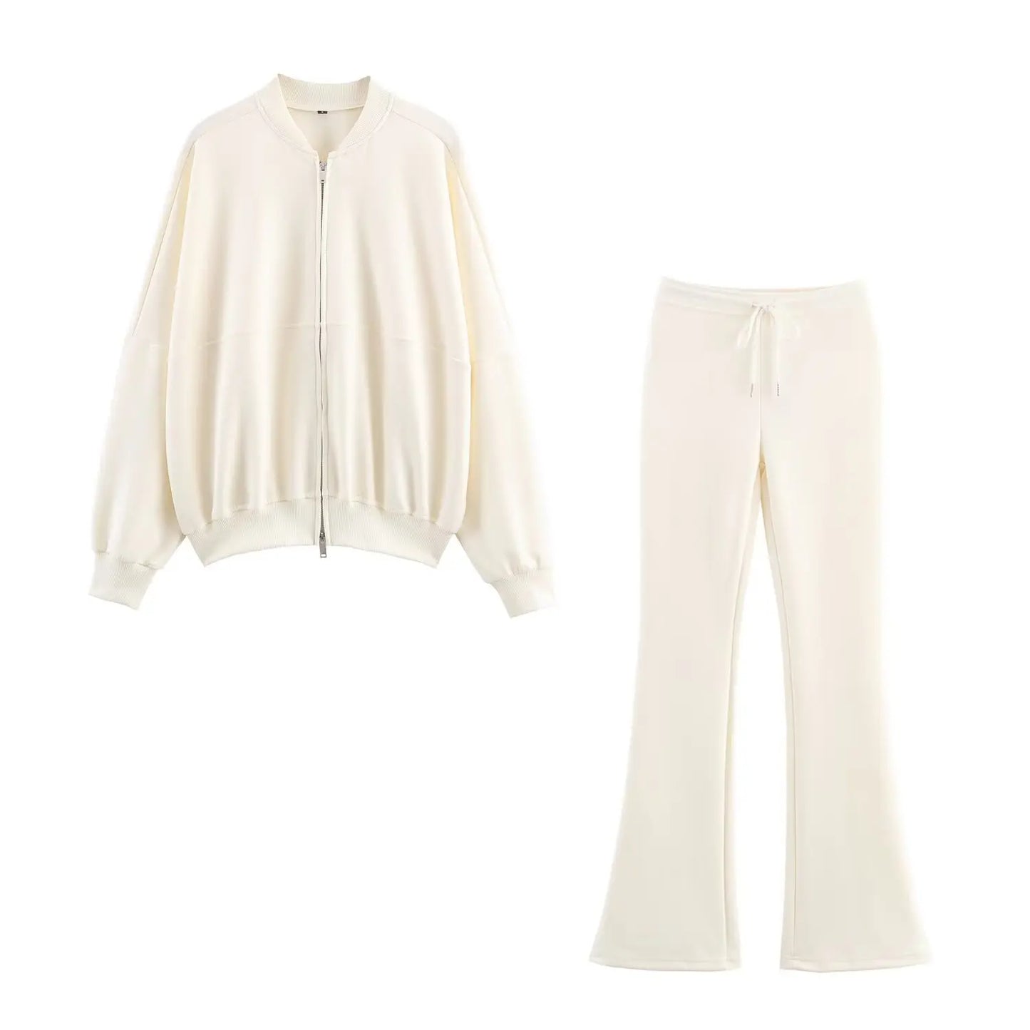 HH Women Casual Solid Coat Flared Pants Suits Long Sleeve Zipper Bomber Jackets 2025 New Fashion Lady Chic Outfit 2 Piece Set