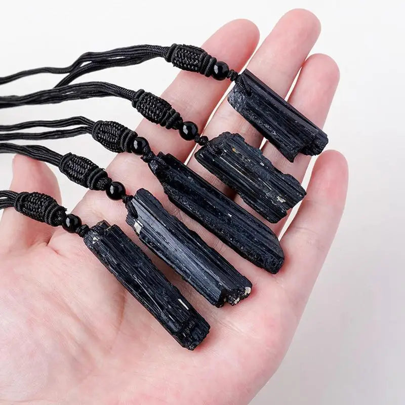 1pc Fashion Crystal Gem Healing Stone Black Tourmalines Stone Pendant Necklace Natural Raw Stone Necklace