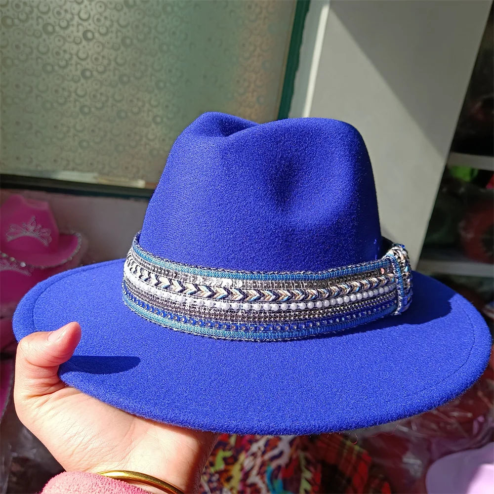 Embroidered three-dimensional flower fedora hat Women's jazz top hat Spring and autumn panama church fashion elegant wedding Hat