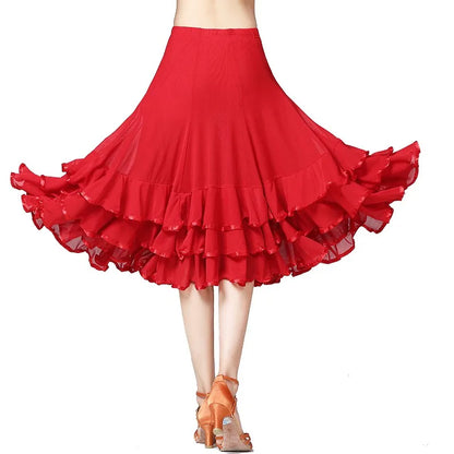 Womens Large Swing Lace Skirt Slim Wasit Dancing Ballroom Practice Lace Skirt Female Performance Skirt Women Clothing Faldas