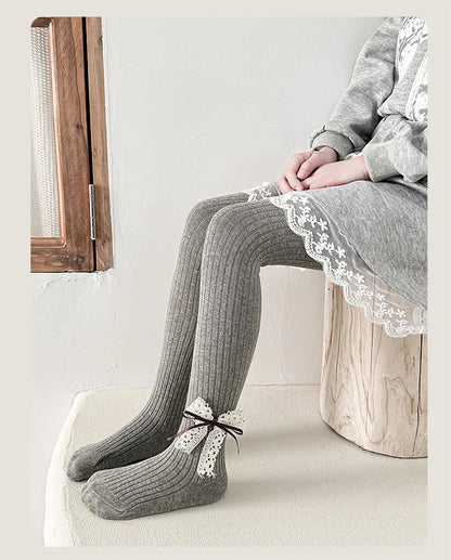 Children Cotton Tights Girls Cute Princess Bowknot Pantyhose Kids Stocking Baby Girls One-Piece Pantyhose Infant Knitted Tights