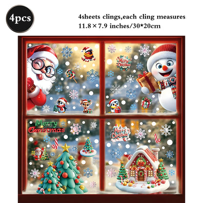 Christmas Window Static Clings Snowman Santa Claus Snowflake Reindeer Cute Xmas Decoration Decal Sticker Home Ornaments Supplies
