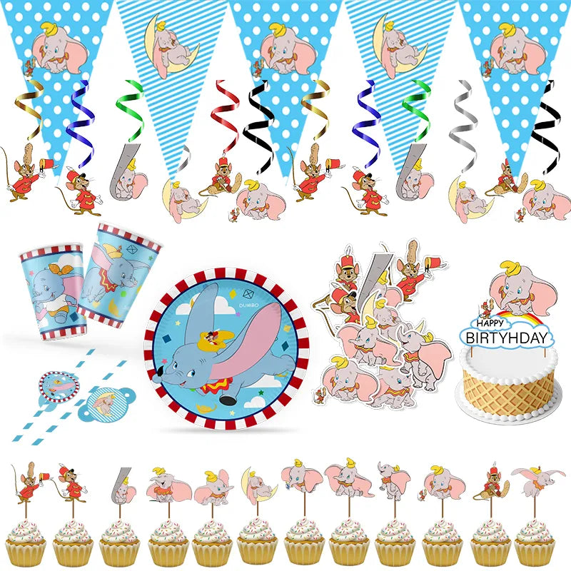 Dumbo Theme Birthday Party Decoration Supplies Tableware Paper Cups Plates Napkins Tablecloth Party Supplies