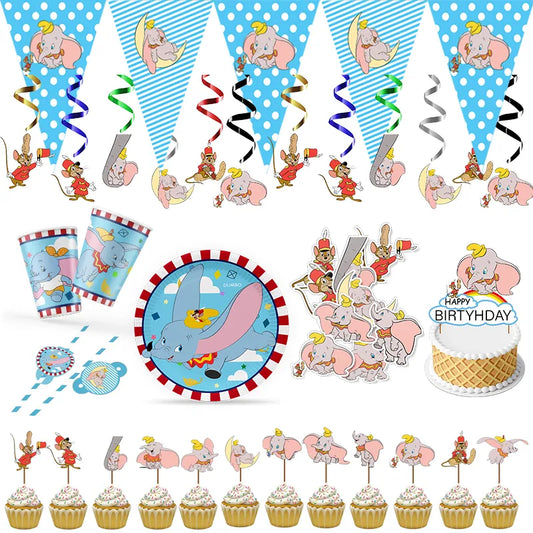 Dumbo Theme Birthday Party Decoration Supplies Tableware Paper Cups Plates Napkins Tablecloth Party Supplies