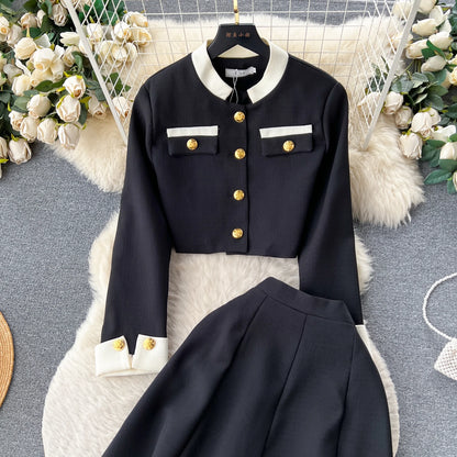Women Two-Piece Sets Sexy Long Sleeve Single Breasted Top and High Waist Slim Skirt Korean Fashion Casual Autumn Winter Clothing